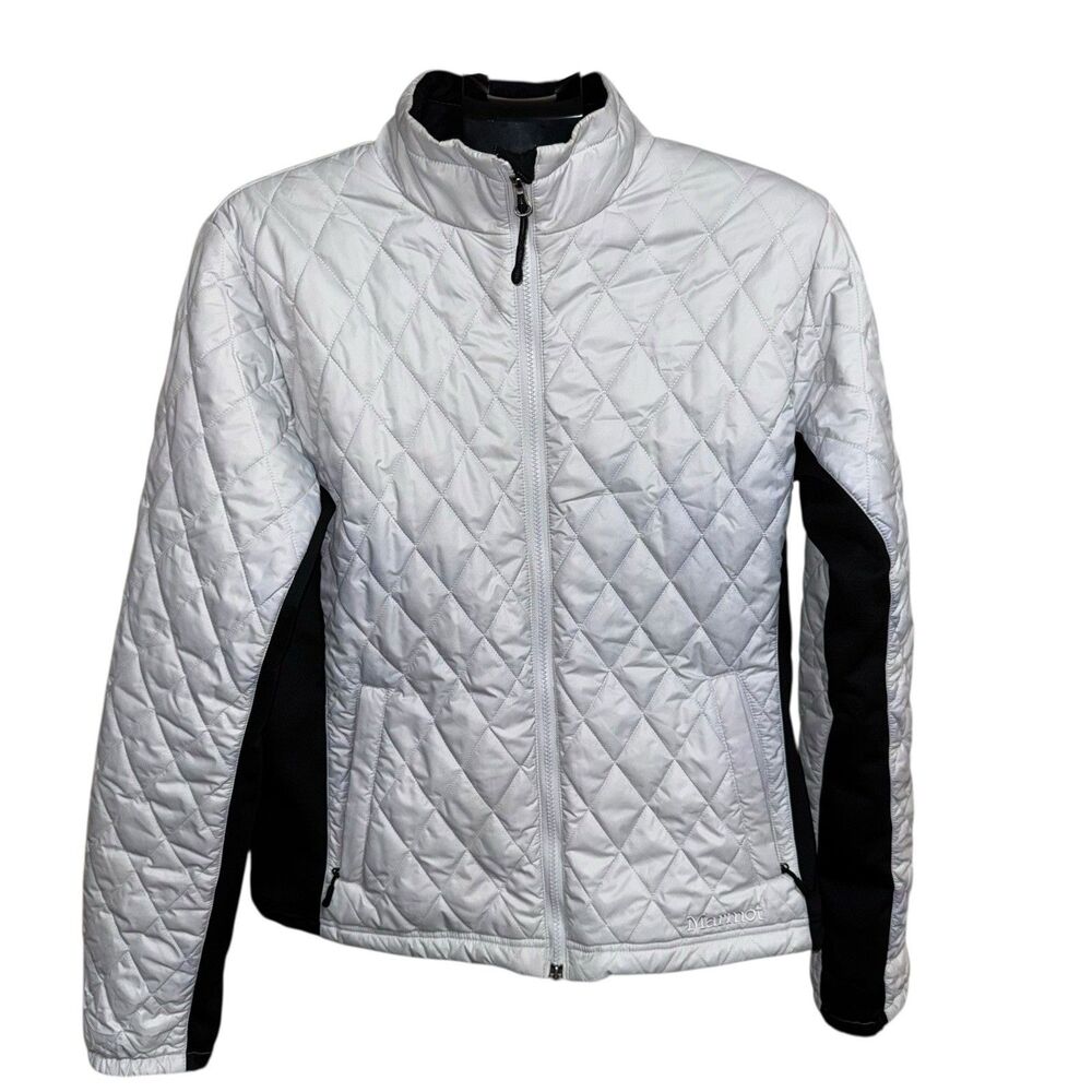 Marmot Full Zip Puffer Quilted Jacket White Black Sleeve Women's Sz XL